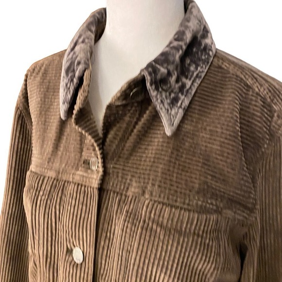 J Jill Womens ribbed Corduroy Jacket Velvet Collar Long Sleeve Brown M - Picture 5 of 10